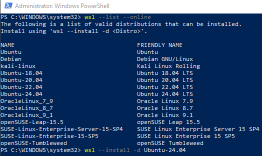 entering wsl --install